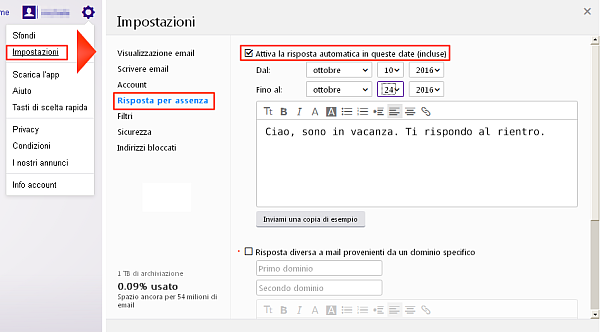 Yahoo Mail, attivare la risposta automatica