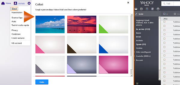 Yahoo Mail, cambiare sfondo e colori