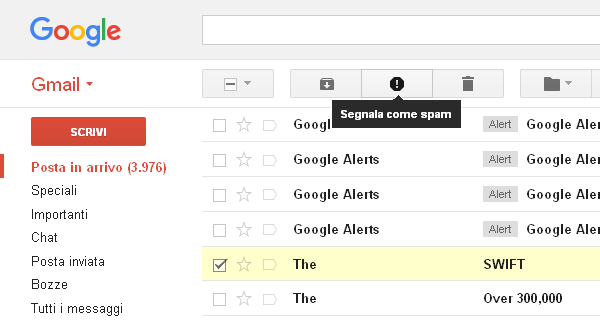 Gmail, come segnalare un messaggio spam