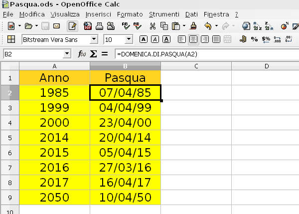 openoffice calc pasqua