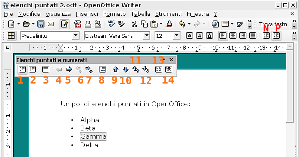 openoffice writer elenchi puntati