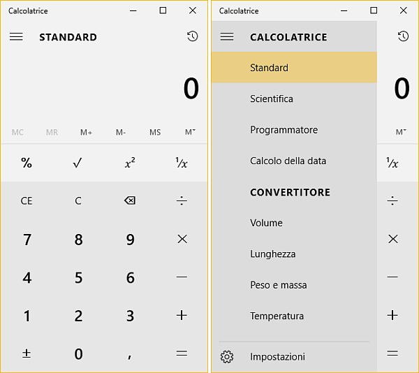 Calcolatrice in Windows 10, come usarla