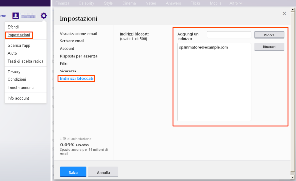 Yahoo Mail, come bloccare un mittente