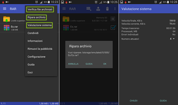 RAR per Android, riparare un archivio RAR