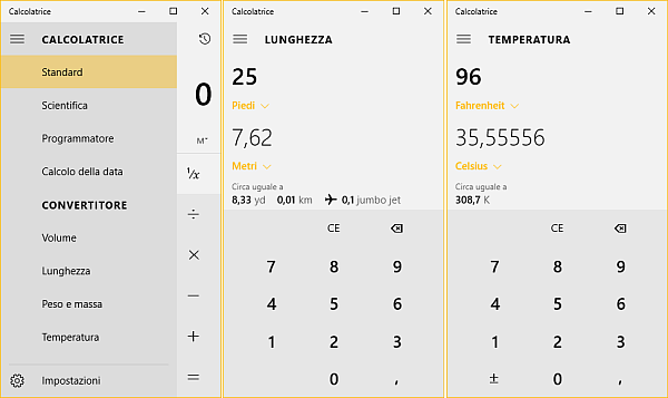 Windows 10, convertire le unità di misura con la Calcolatrice