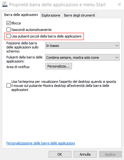 Windows 10, pulsati piccoli nella barra delle applicazioni