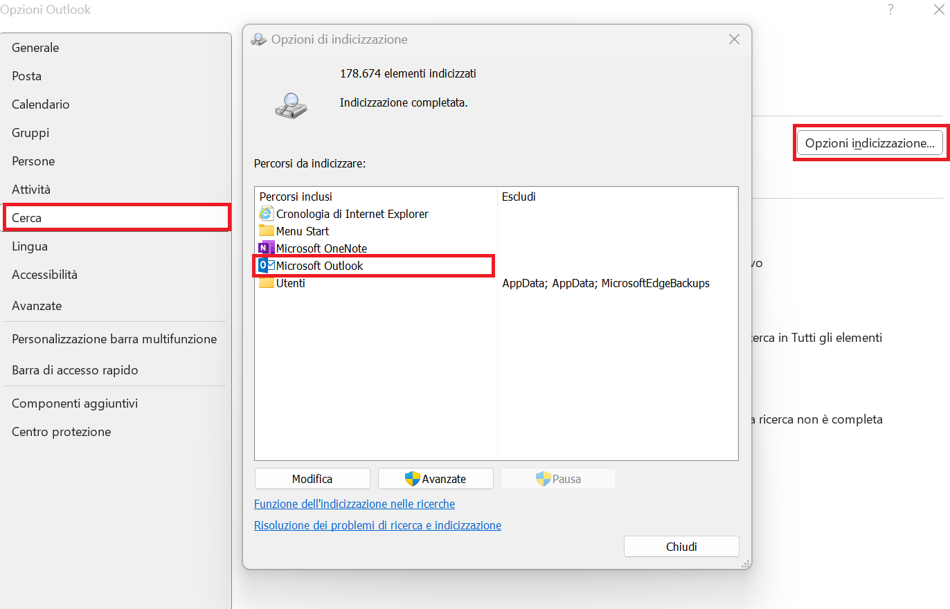 ricerca Outlook